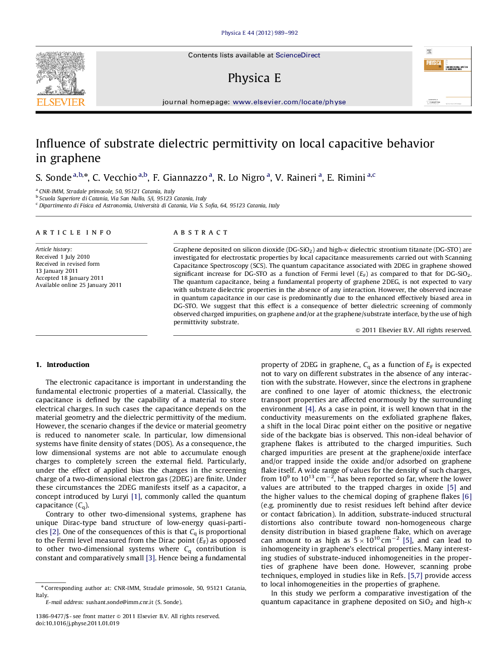 عکس صفحه اول مقاله: Influence of substrate dielectric permittivity on local capacitive behavior in graphene Influence of substrate dielectric permittivity on local capacitive behavior in graphene