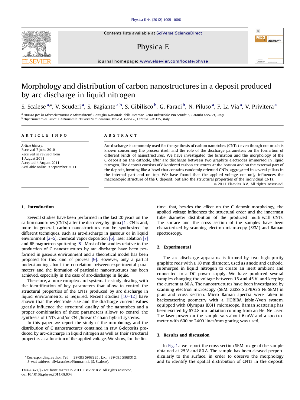عکس صفحه اول مقاله: Morphology and distribution of carbon nanostructures in a deposit produced by arc discharge in liquid nitrogen Morphology and distribution of carbon nanostructures in a deposit produced by arc discharge in liquid nitrogen