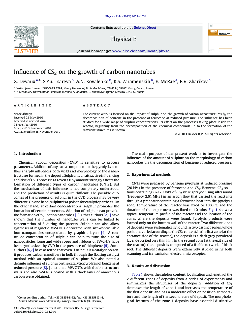 عکس صفحه اول مقاله: Influence of CS2 on the growth of carbon nanotubes Influence of CS2 on the growth of carbon nanotubes