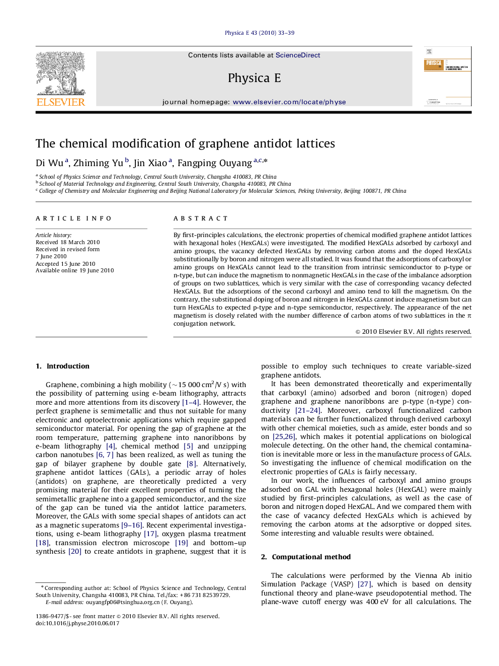 عکس صفحه اول مقاله: The chemical modification of graphene antidot lattices The chemical modification of graphene antidot lattices
