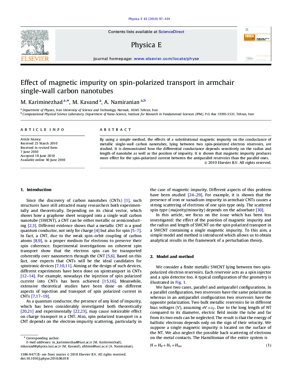 عکس صفحه اول مقاله: Effect of magnetic impurity on spin-polarized transport in armchair single-wall carbon nanotubes Effect of magnetic impurity on spin-polarized transport in armchair single-wall carbon nanotubes