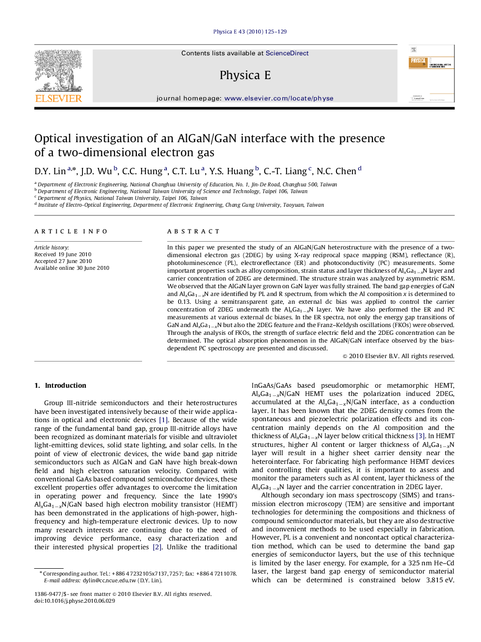 عکس صفحه اول مقاله: Optical investigation of an AlGaN/GaN interface with the presence of a two-dimensional electron gas Optical investigation of an AlGaN/GaN interface with the presence of a two-dimensional electron gas