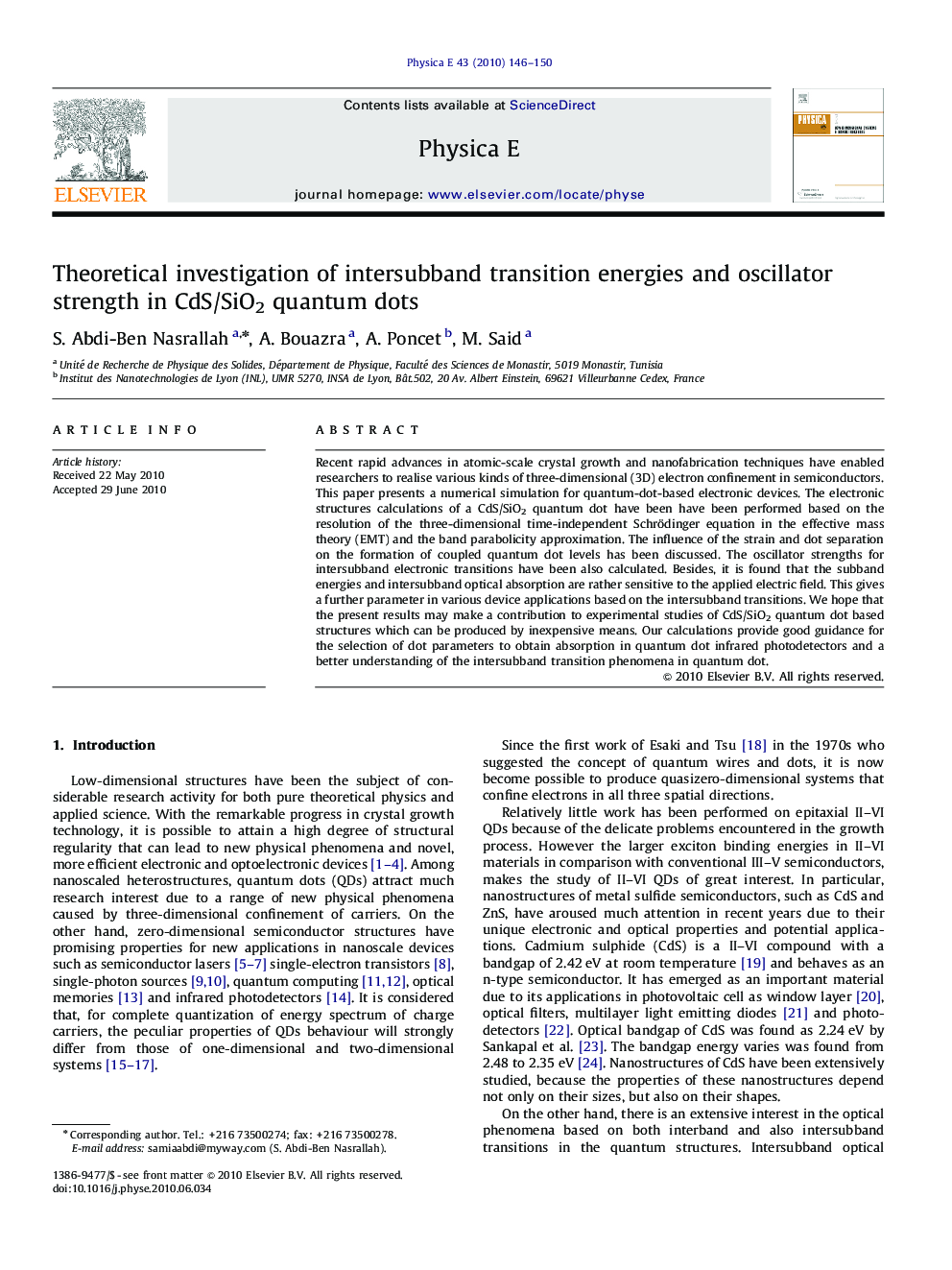 عکس صفحه اول مقاله: Theoretical investigation of intersubband transition energies and oscillator strength in CdS/SiO2 quantum dots Theoretical investigation of intersubband transition energies and oscillator strength in CdS/SiO2 quantum dots