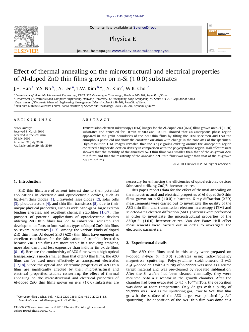 عکس صفحه اول مقاله: Effect of thermal annealing on the microstructural and electrical properties of Al-doped ZnO thin films grown on n-Si (1 0 0) substrates Effect of thermal annealing on the microstructural and electrical properties of Al-doped ZnO thin films grown on n-Si (1 0 0) substrates