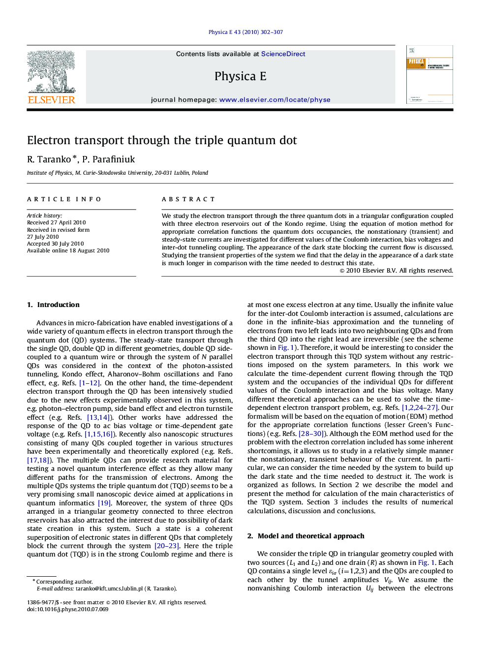عکس صفحه اول مقاله: Electron transport through the triple quantum dot Electron transport through the triple quantum dot