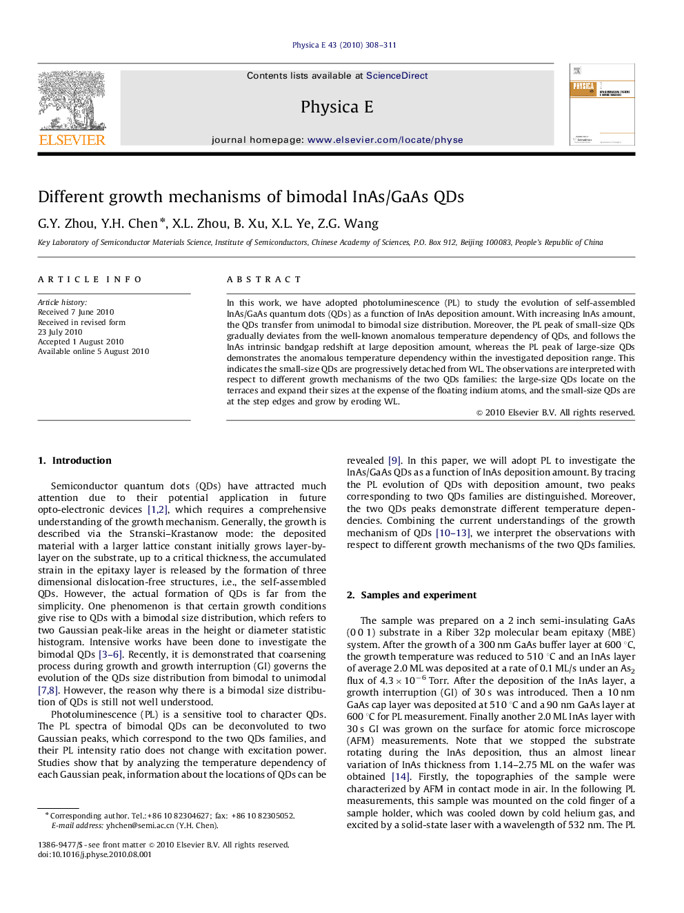 عکس صفحه اول مقاله: Different growth mechanisms of bimodal InAs/GaAs QDs Different growth mechanisms of bimodal InAs/GaAs QDs