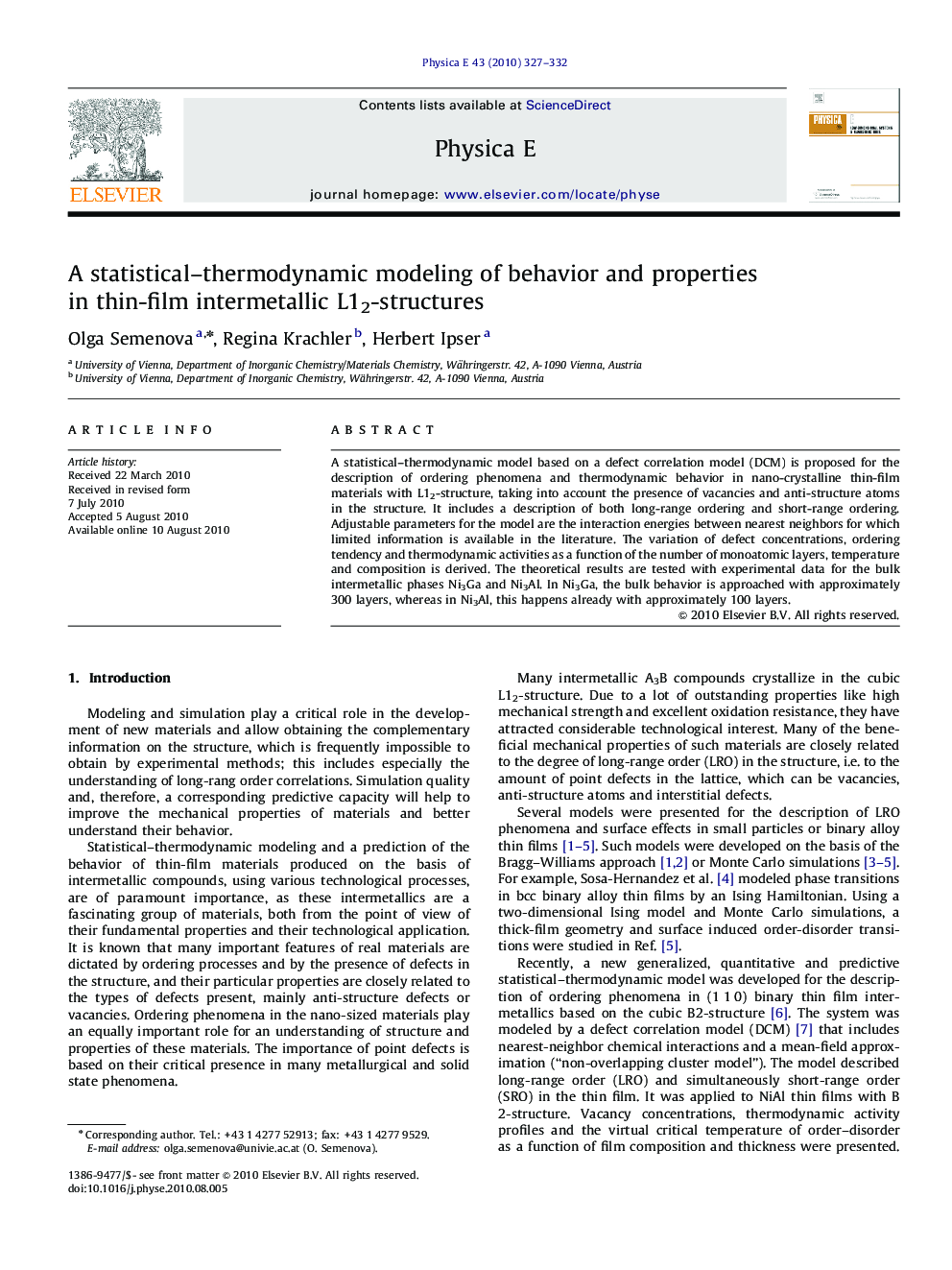 عکس صفحه اول مقاله: A statistical-thermodynamic modeling of behavior and properties in thin-film intermetallic L12-structures A statistical-thermodynamic modeling of behavior and properties in thin-film intermetallic L12-structures