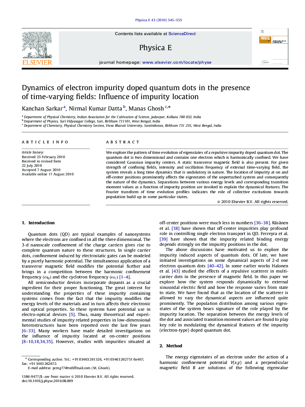 عکس صفحه اول مقاله: Dynamics of electron impurity doped quantum dots in the presence of time-varying fields: Influence of impurity location Dynamics of electron impurity doped quantum dots in the presence of time-varying fields: Influence of impurity location