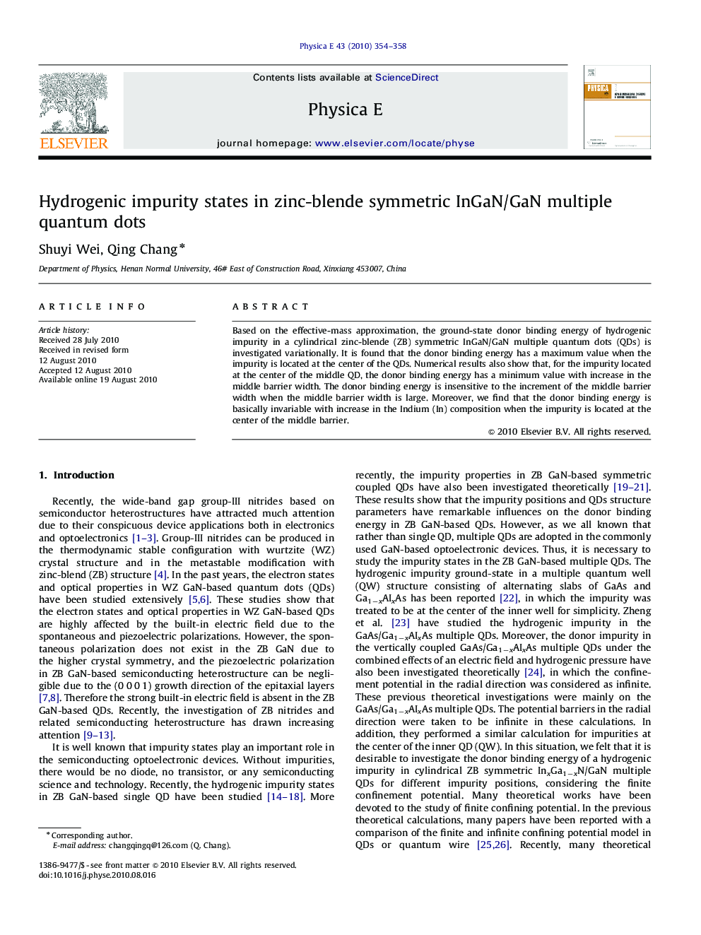 عکس صفحه اول مقاله: Hydrogenic impurity states in zinc-blende symmetric InGaN/GaN multiple quantum dots Hydrogenic impurity states in zinc-blende symmetric InGaN/GaN multiple quantum dots