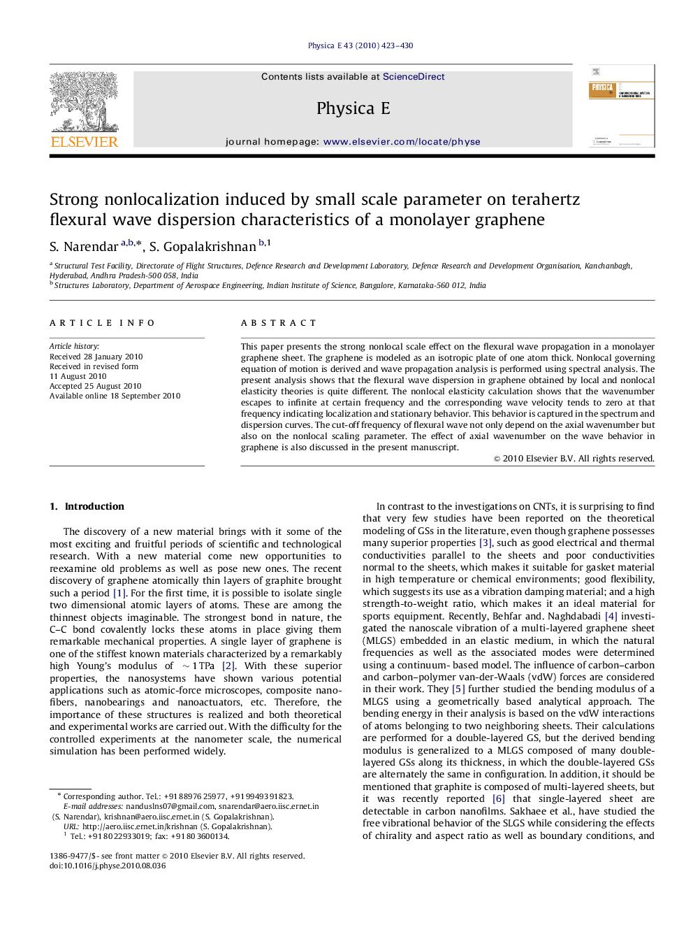 عکس صفحه اول مقاله: Strong nonlocalization induced by small scale parameter on terahertz flexural wave dispersion characteristics of a monolayer graphene Strong nonlocalization induced by small scale parameter on terahertz flexural wave dispersion characteristics of a monolayer graphene