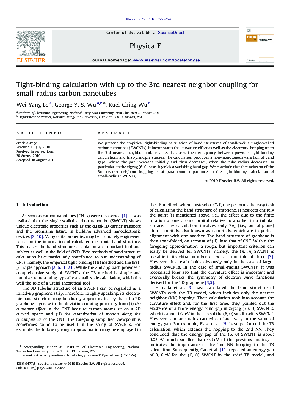 عکس صفحه اول مقاله: Tight-binding calculation with up to the 3rd nearest neighbor coupling for small-radius carbon nanotubes Tight-binding calculation with up to the 3rd nearest neighbor coupling for small-radius carbon nanotubes