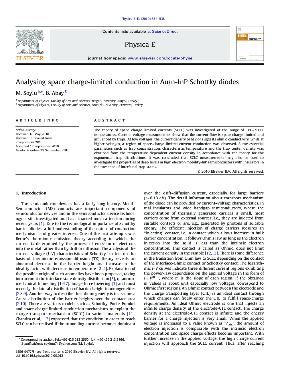 عکس صفحه اول مقاله: Analysing space charge-limited conduction in Au/n-InP Schottky diodes Analysing space charge-limited conduction in Au/n-InP Schottky diodes