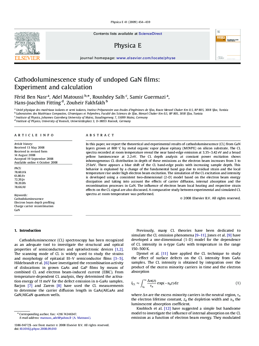 Cathodoluminescence study of undoped GaN films: Experiment and calculation