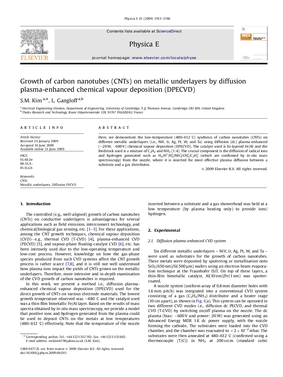 عکس صفحه اول مقاله: Growth of carbon nanotubes (CNTs) on metallic underlayers by diffusion plasma-enhanced chemical vapour deposition (DPECVD) Growth of carbon nanotubes (CNTs) on metallic underlayers by diffusion plasma-enhanced chemical vapour deposition (DPECVD)