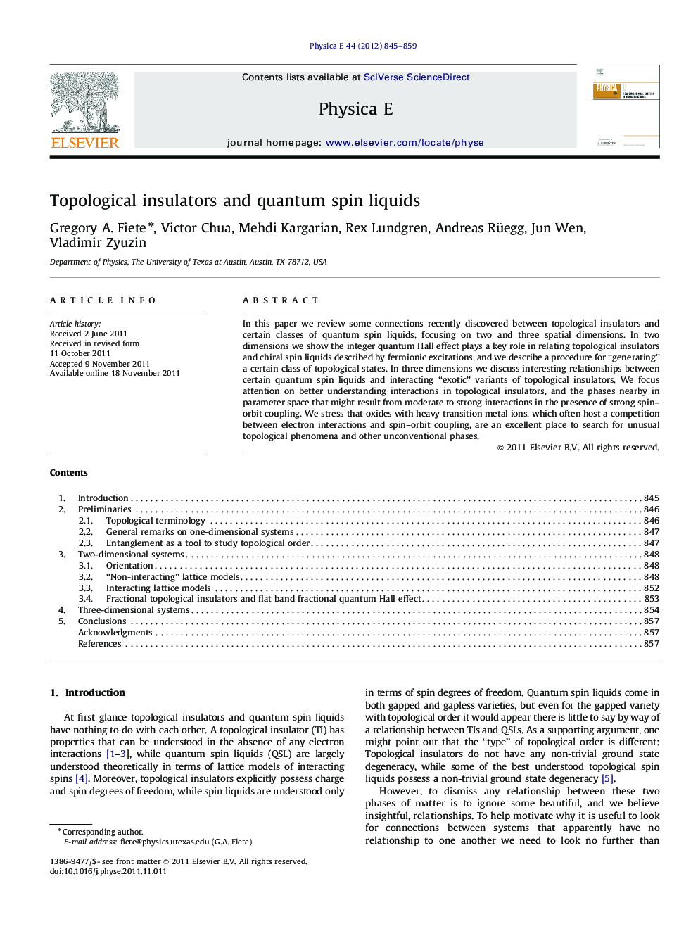 عکس صفحه اول مقاله: Topological insulators and quantum spin liquids Topological insulators and quantum spin liquids