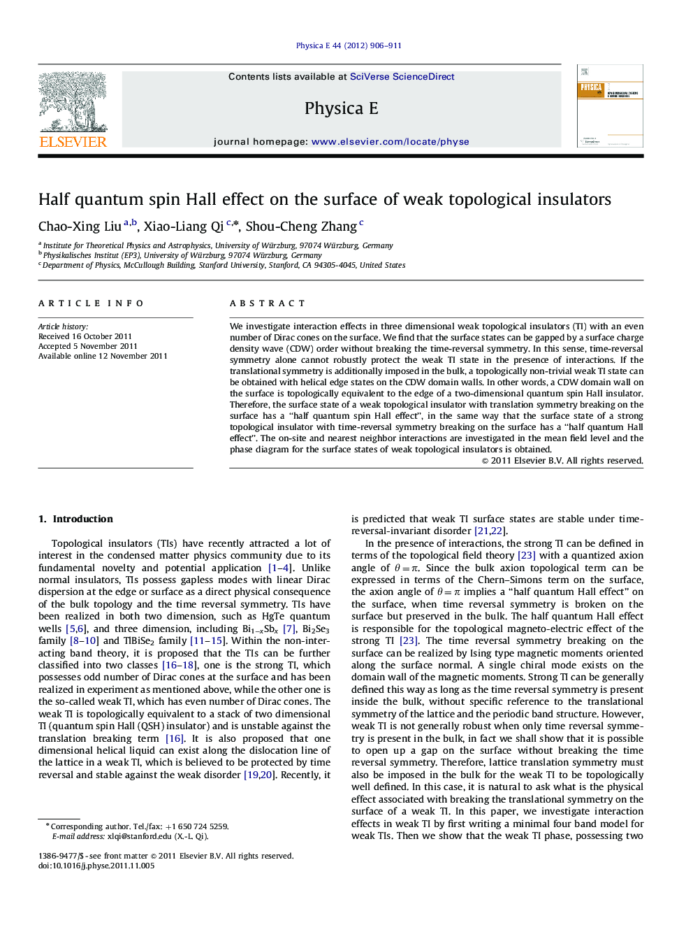 عکس صفحه اول مقاله: Half quantum spin Hall effect on the surface of weak topological insulators Half quantum spin Hall effect on the surface of weak topological insulators