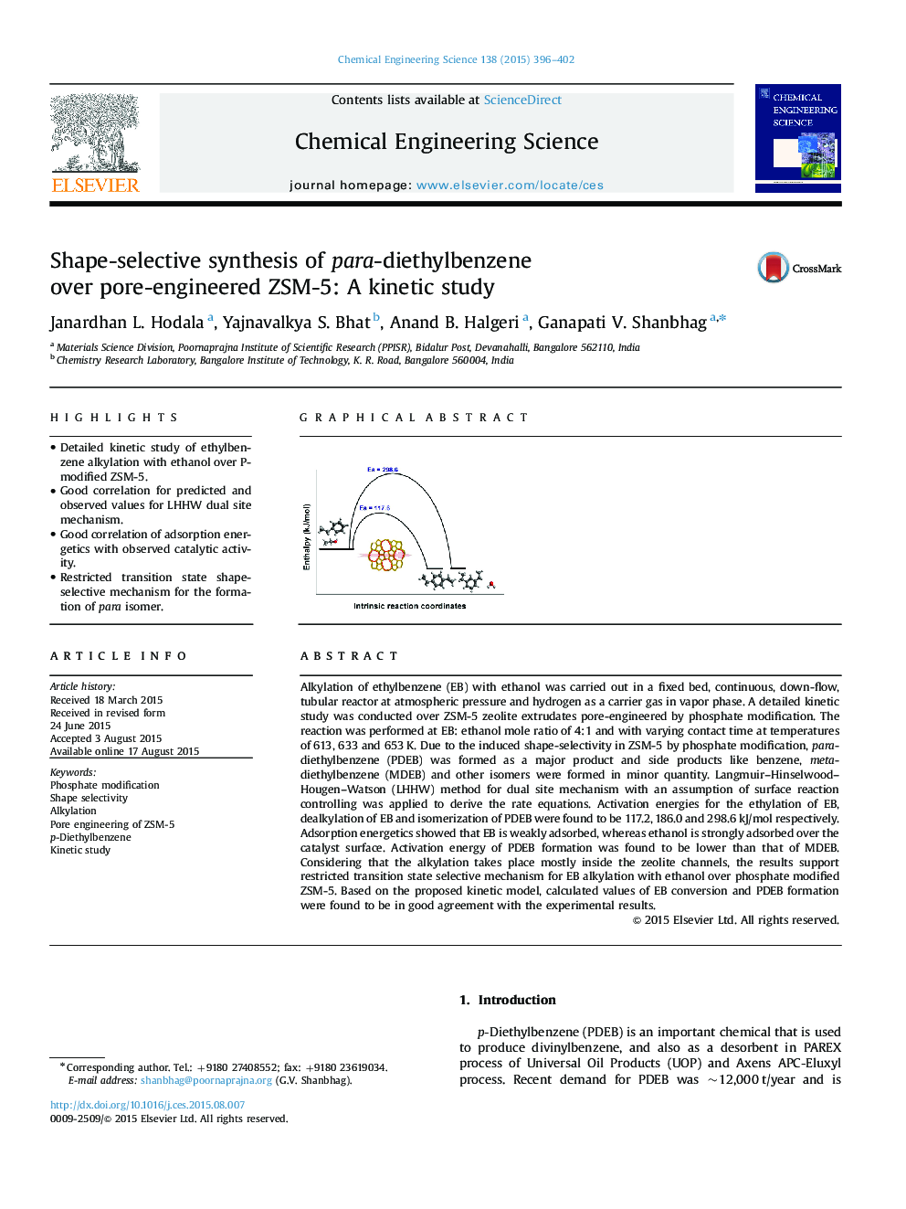 Shape-selective synthesis of para-diethylbenzene over pore-engineered ZSM-5: A kinetic study