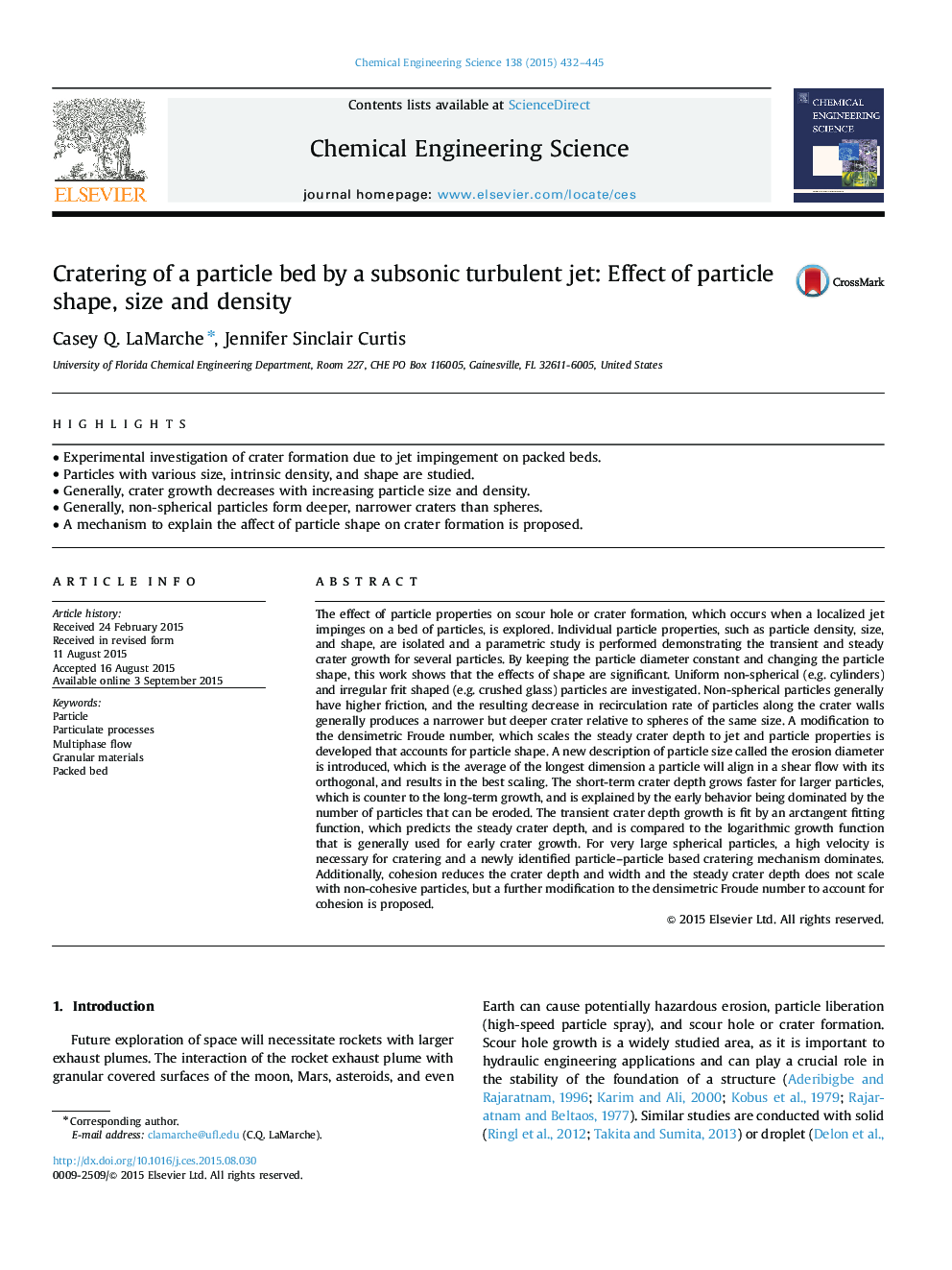 Cratering of a particle bed by a subsonic turbulent jet: Effect of particle shape, size and density