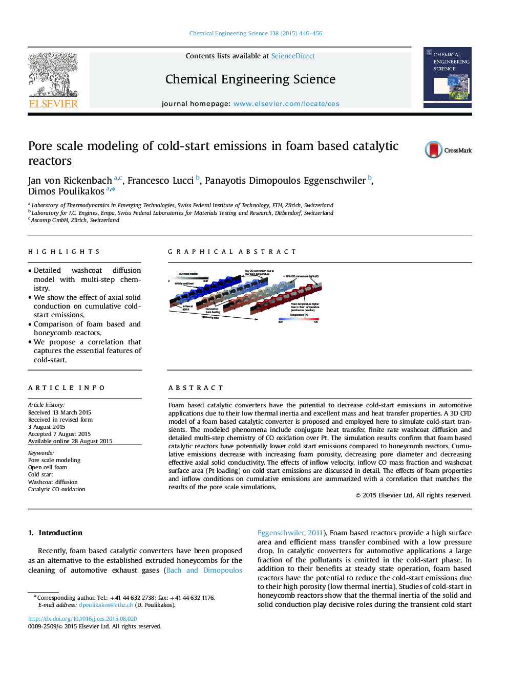 Pore scale modeling of cold-start emissions in foam based catalytic reactors