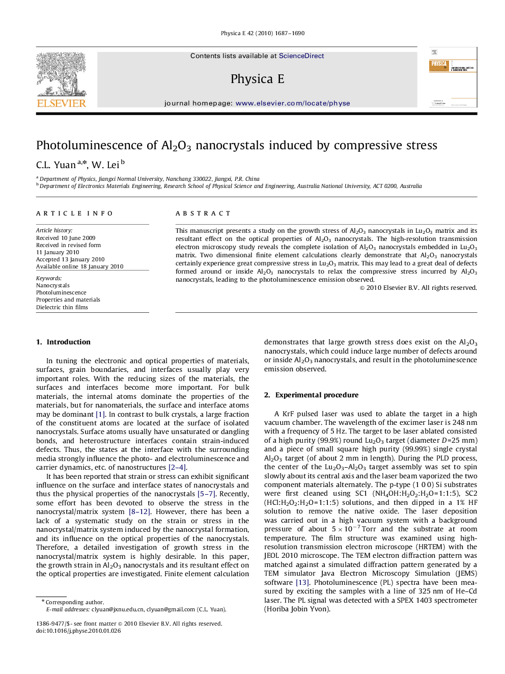 Photoluminescence of Al2O3 nanocrystals induced by compressive stress