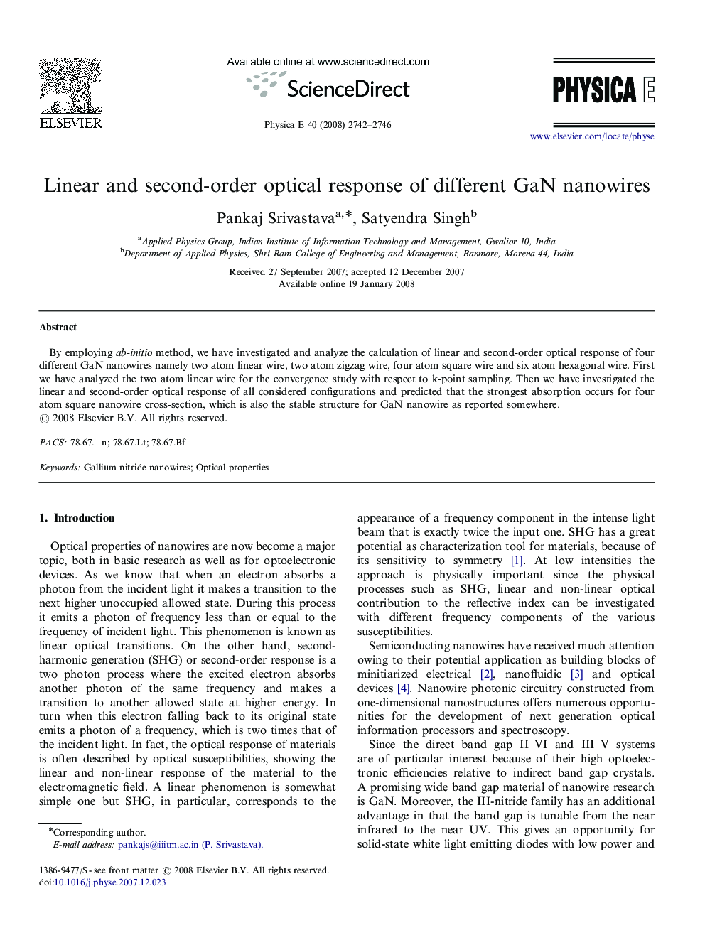 Linear and second-order optical response of different GaN nanowires