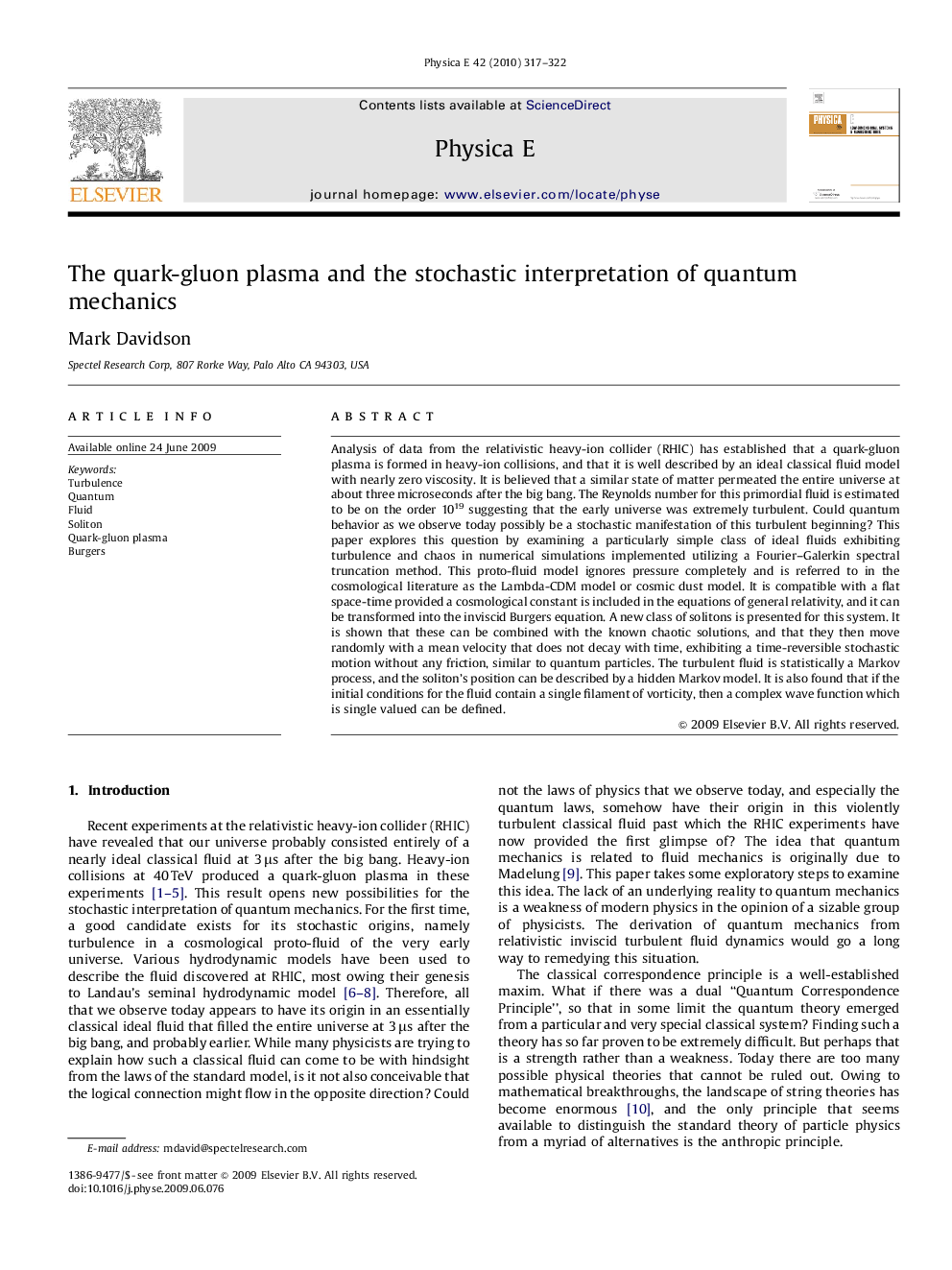 The quark-gluon plasma and the stochastic interpretation of quantum mechanics