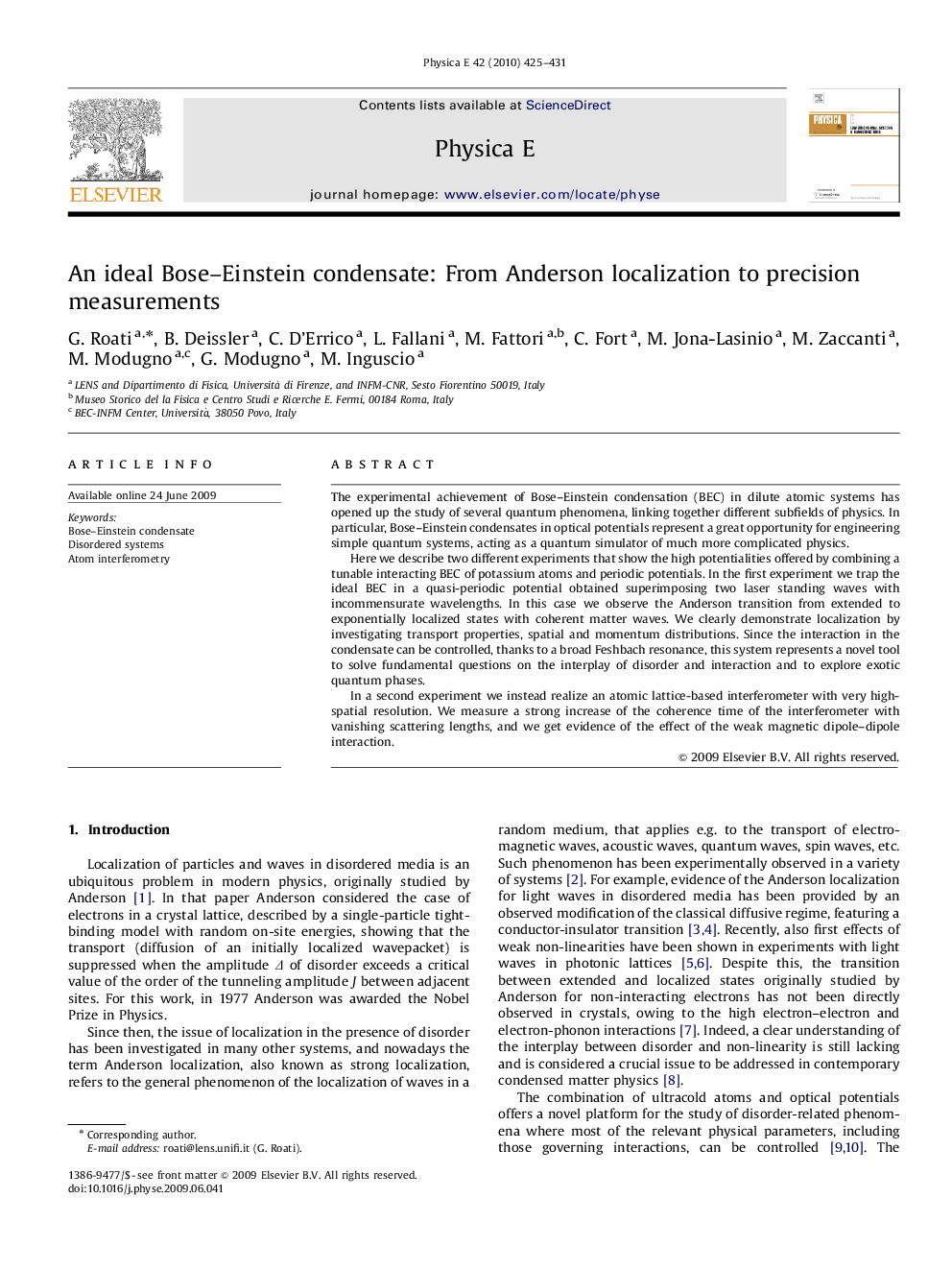 An ideal Bose–Einstein condensate: From Anderson localization to precision measurements