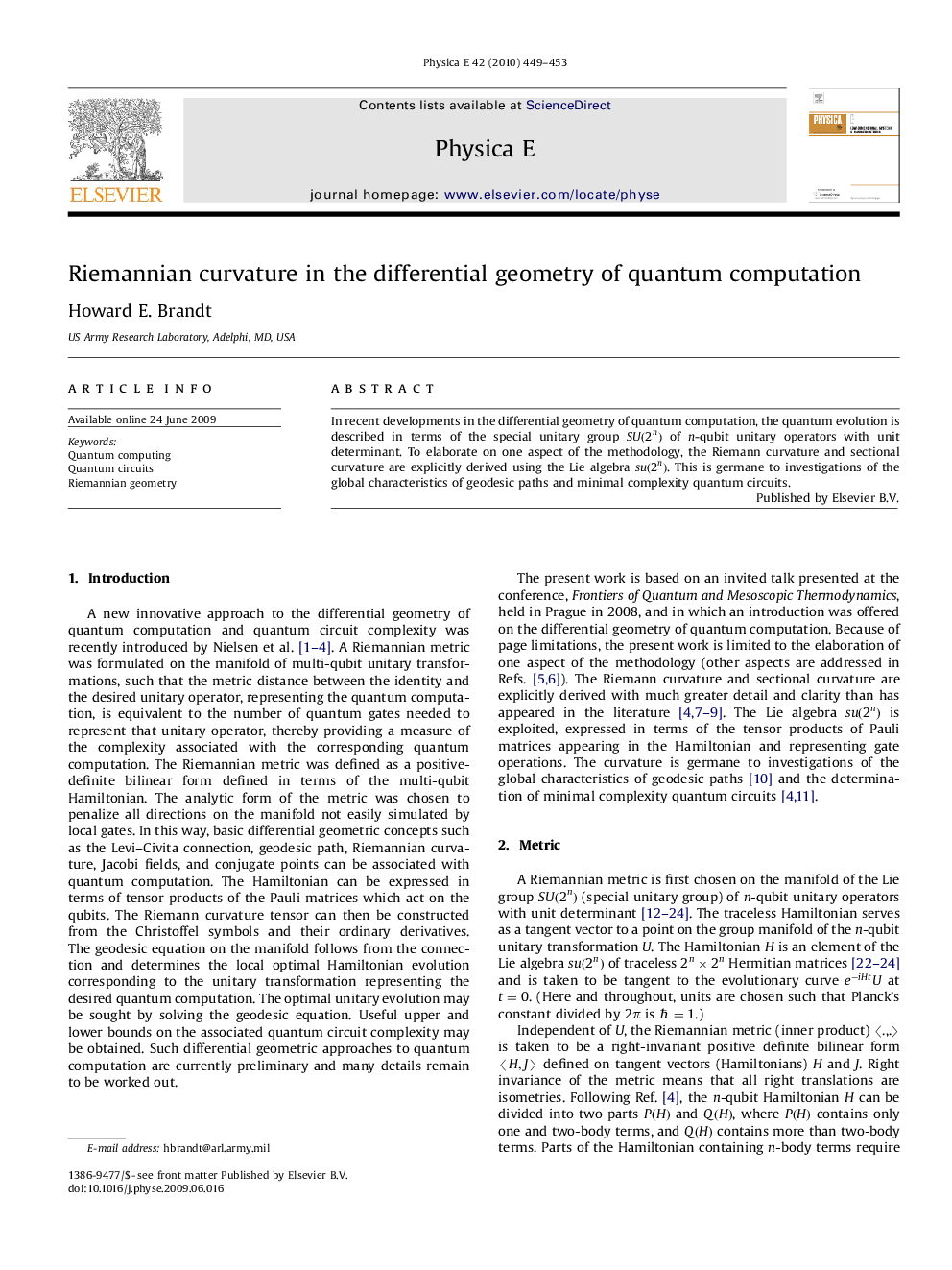 Riemannian curvature in the differential geometry of quantum computation