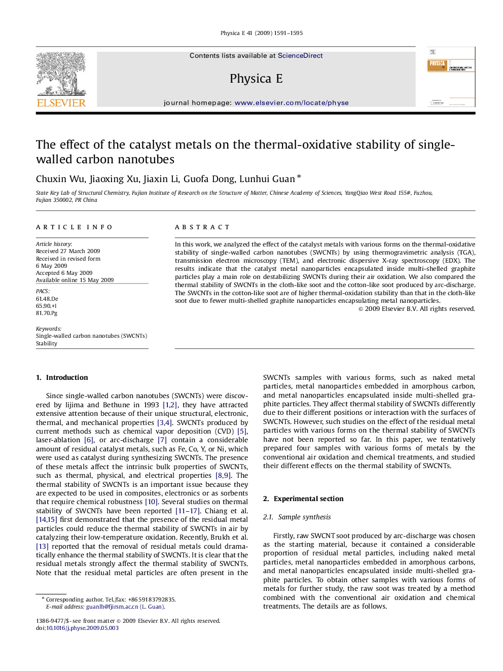 The effect of the catalyst metals on the thermal-oxidative stability of single-walled carbon nanotubes