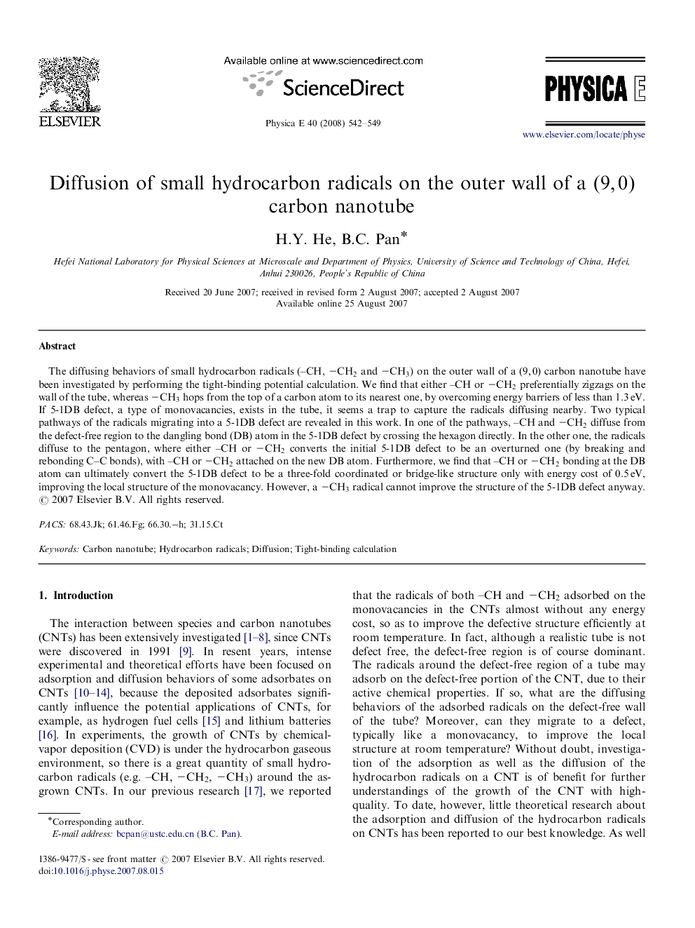 Diffusion of small hydrocarbon radicals on the outer wall of a (9,0)(9,0) carbon nanotube