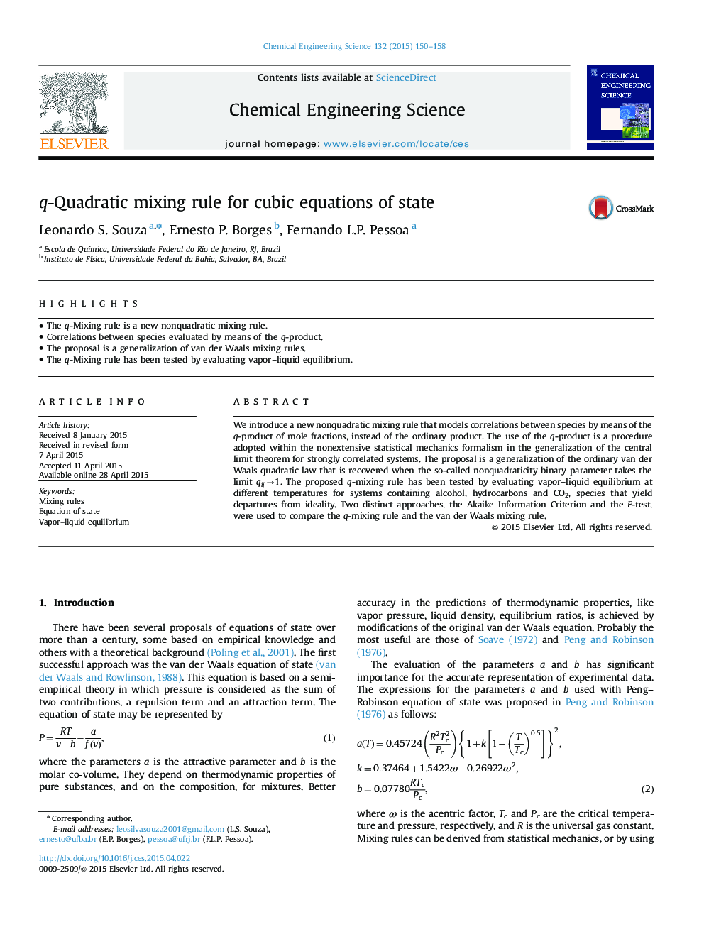 عکس صفحه اول مقاله: q-Quadratic mixing rule for cubic equations of state q-Quadratic mixing rule for cubic equations of state
