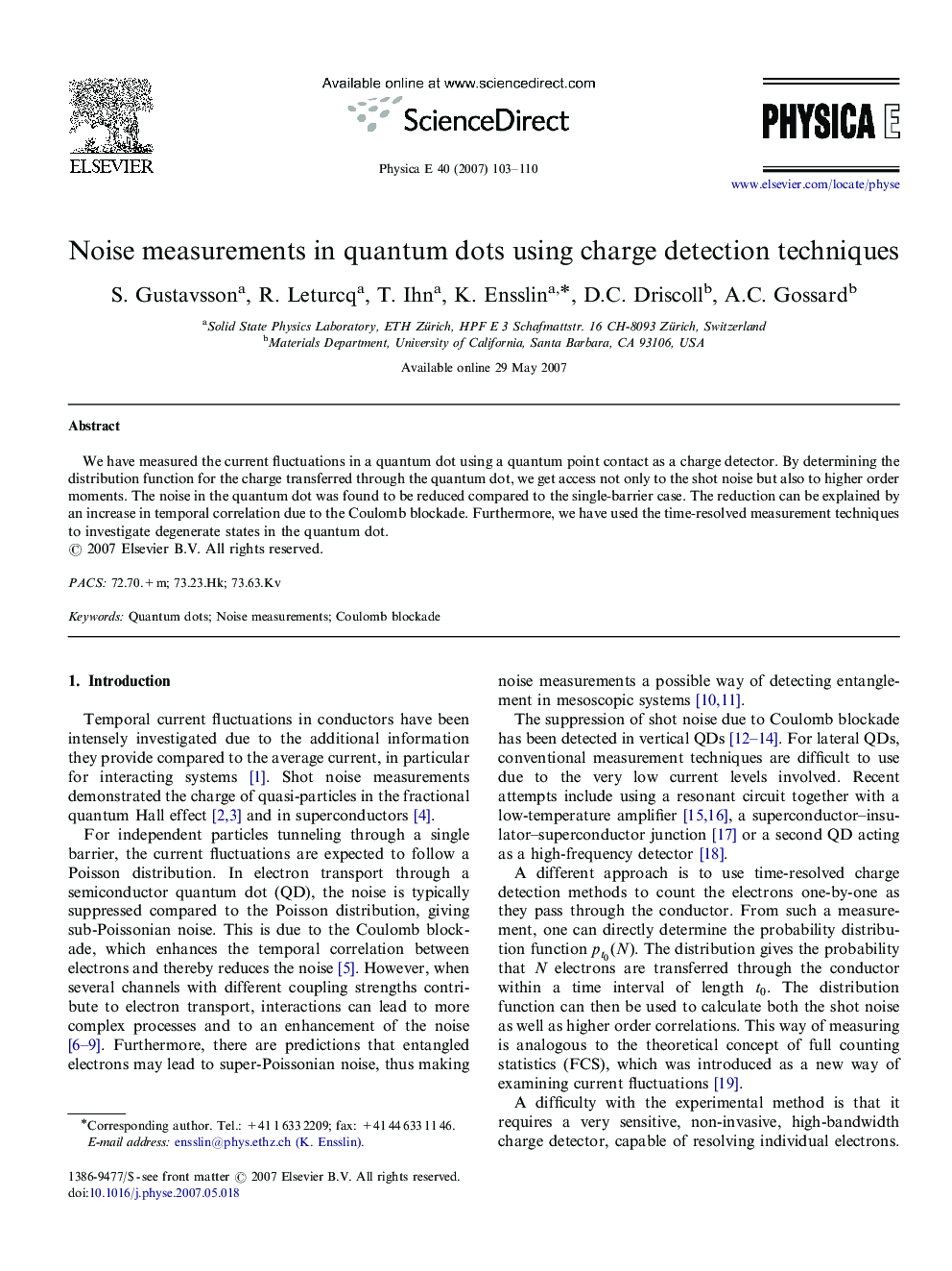 Noise measurements in quantum dots using charge detection techniques