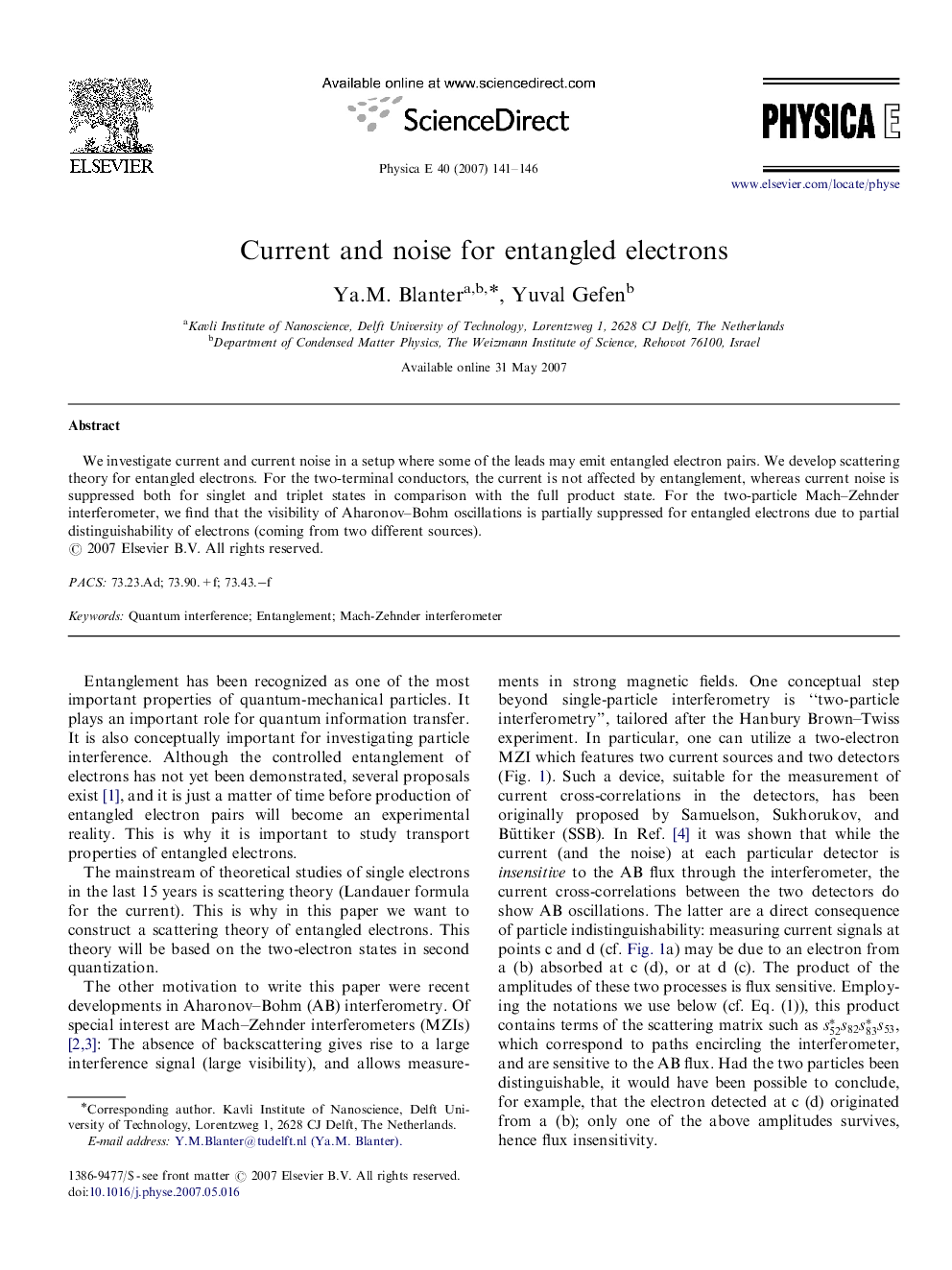 Current and noise for entangled electrons