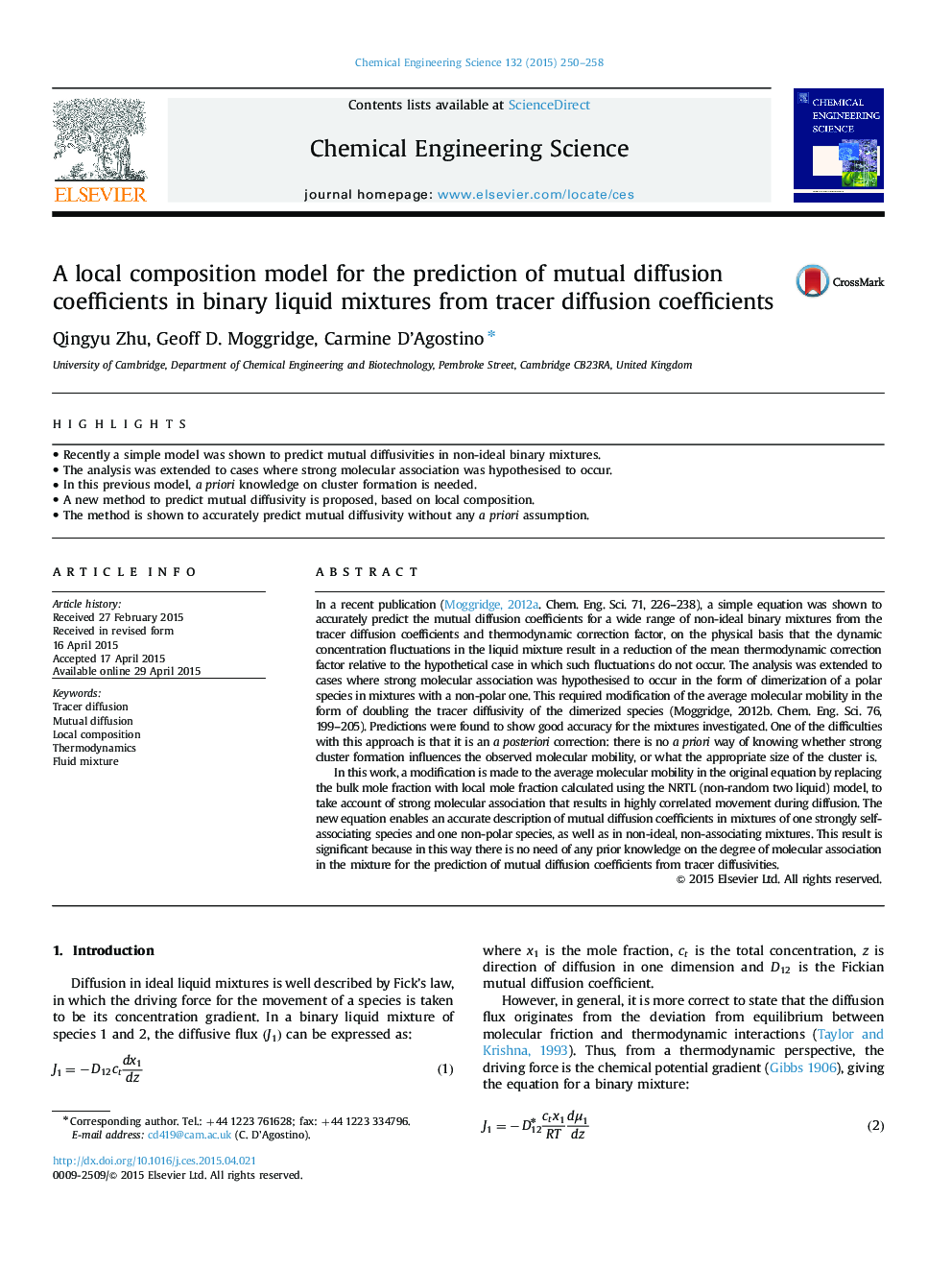 A local composition model for the prediction of mutual diffusion coefficients in binary liquid mixtures from tracer diffusion coefficients