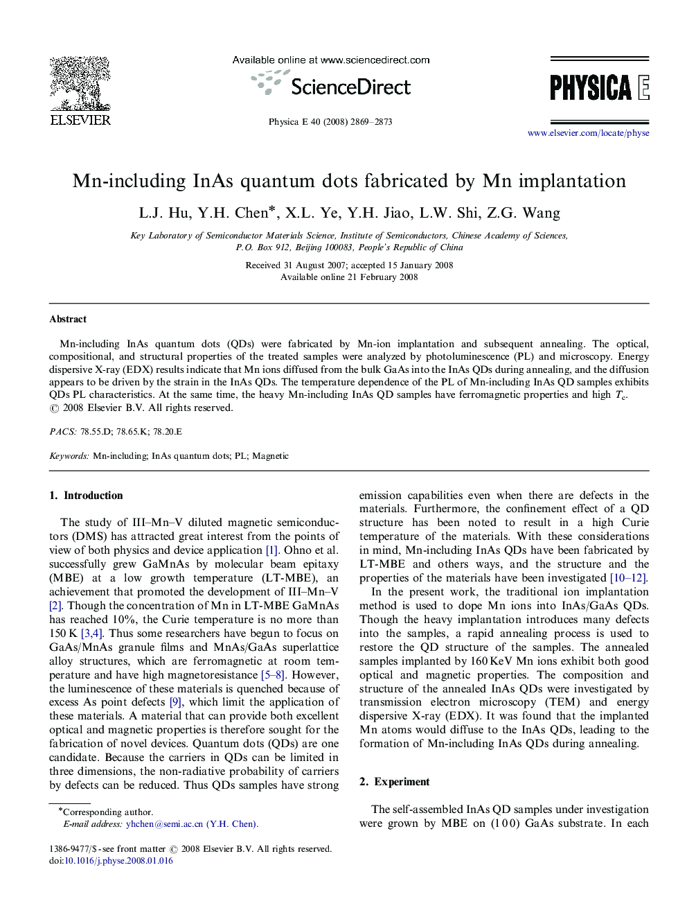 Mn-including InAs quantum dots fabricated by Mn implantation