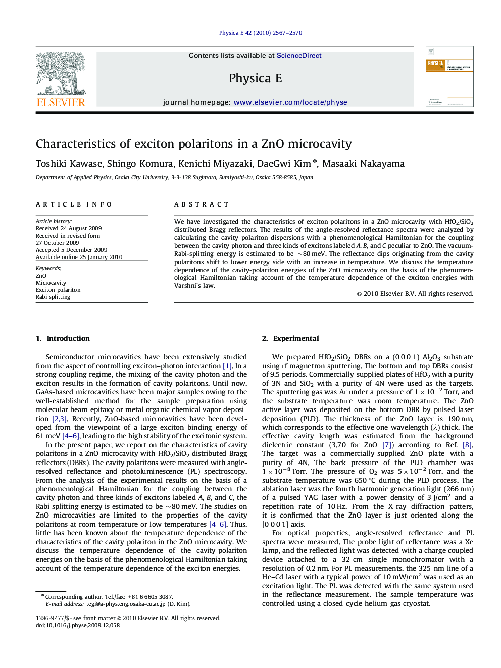 Characteristics of exciton polaritons in a ZnO microcavity