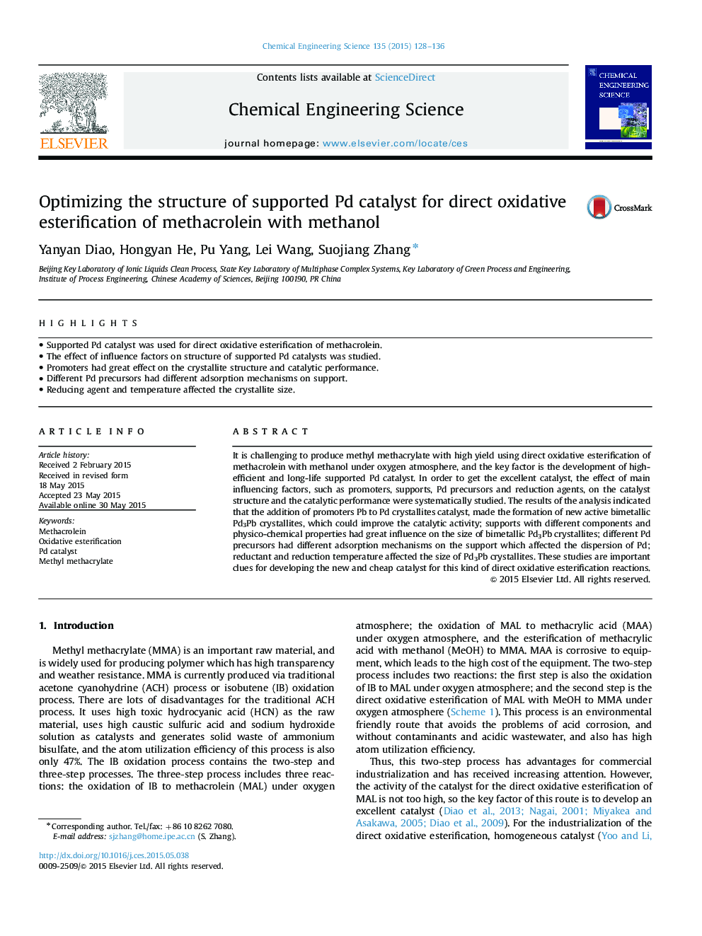 Optimizing the structure of supported Pd catalyst for direct oxidative esterification of methacrolein with methanol