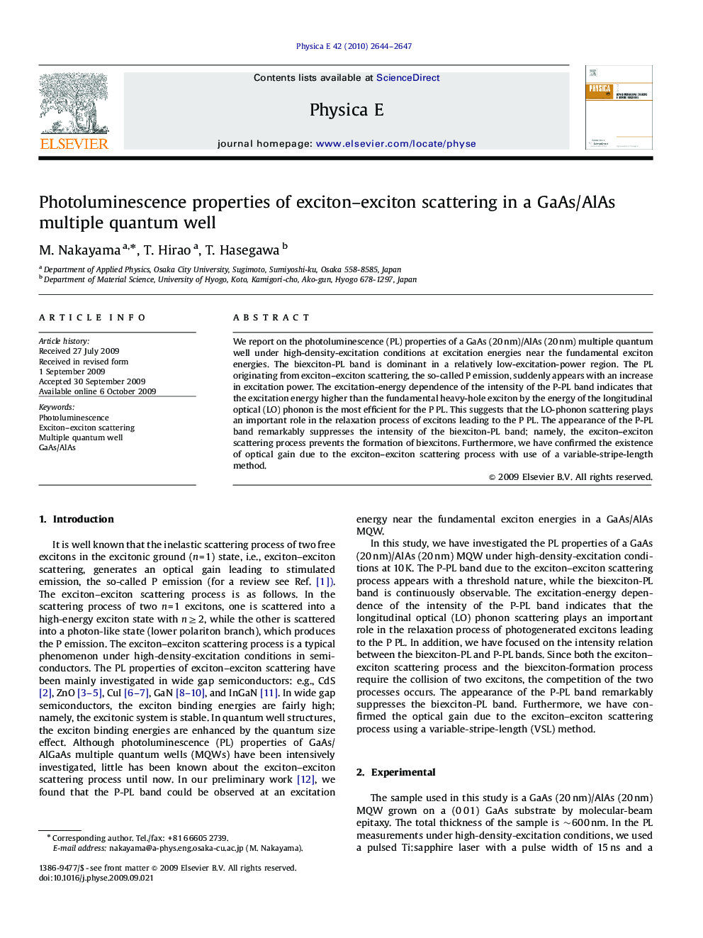 Photoluminescence properties of exciton–exciton scattering in a GaAs/AlAs multiple quantum well