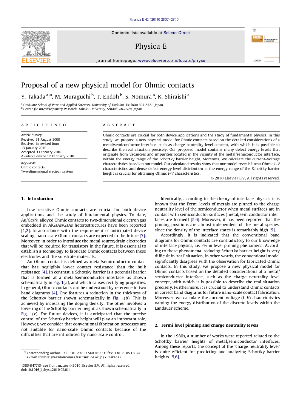 Proposal of a new physical model for Ohmic contacts