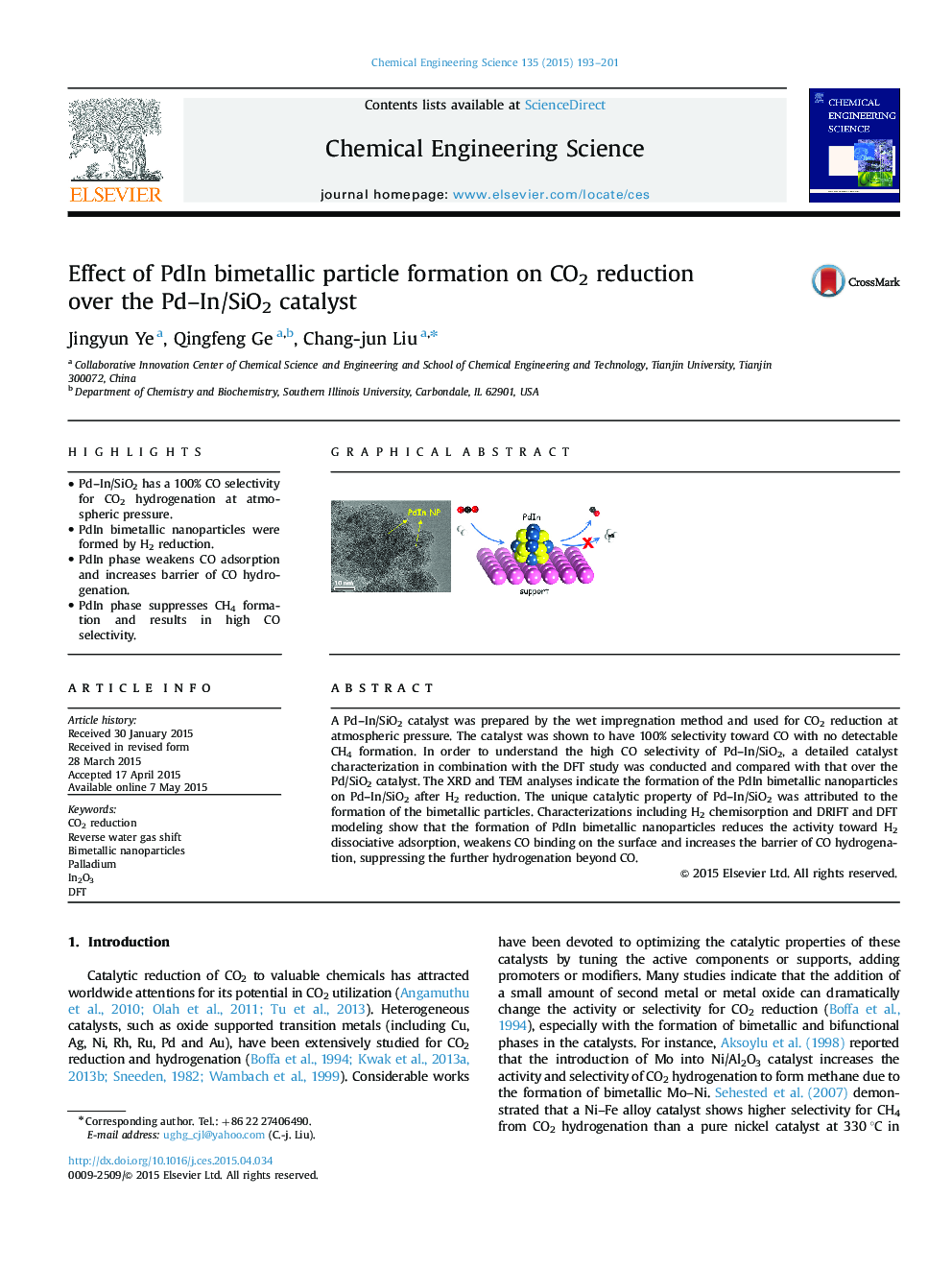عکس صفحه اول مقاله: Effect of PdIn bimetallic particle formation on CO2 reduction over the Pd–In/SiO2 catalyst Effect of PdIn bimetallic particle formation on CO2 reduction over the Pd–In/SiO2 catalyst