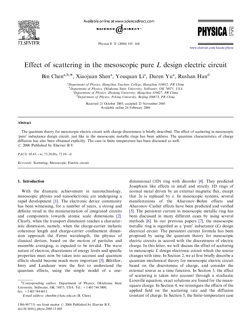 عکس صفحه اول مقاله: Effect of scattering in the mesoscopic pure L design electric circuit Effect of scattering in the mesoscopic pure L design electric circuit