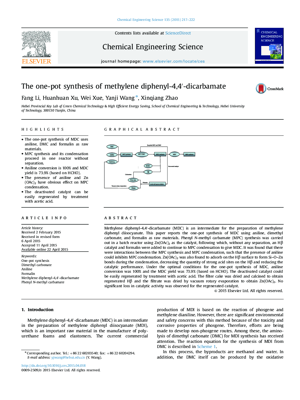 The one-pot synthesis of methylene diphenyl-4,4′-dicarbamate