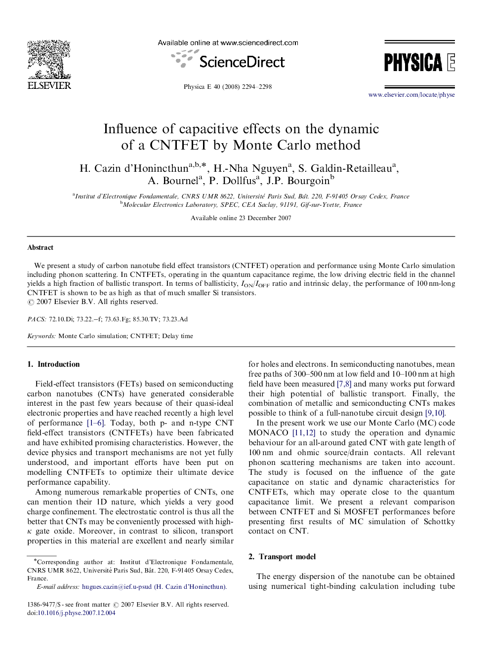 Influence of capacitive effects on the dynamic of a CNTFET by Monte Carlo method