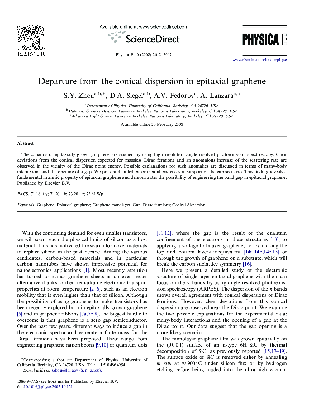 Departure from the conical dispersion in epitaxial graphene