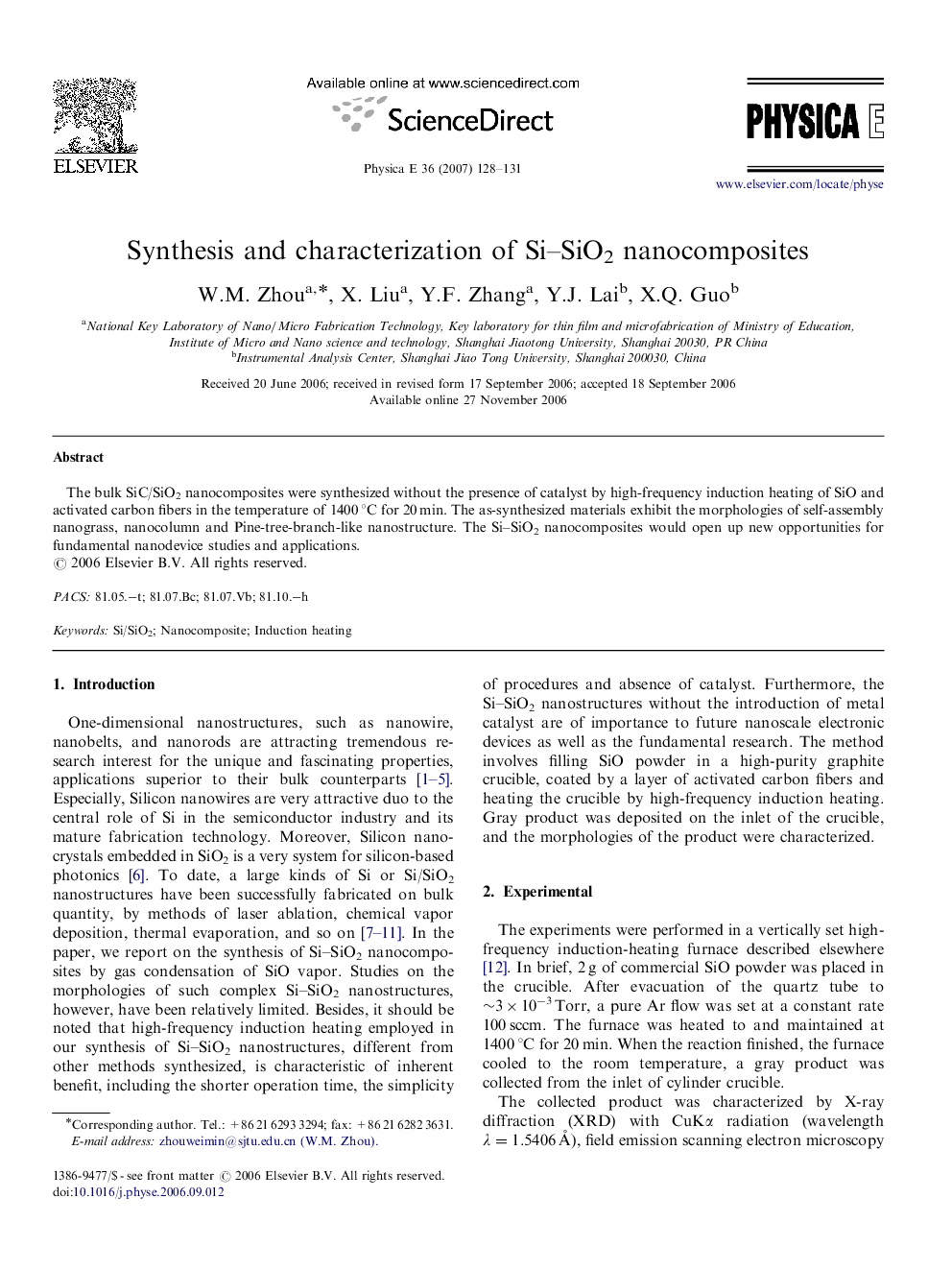 Synthesis and characterization of Si–SiO2 nanocomposites