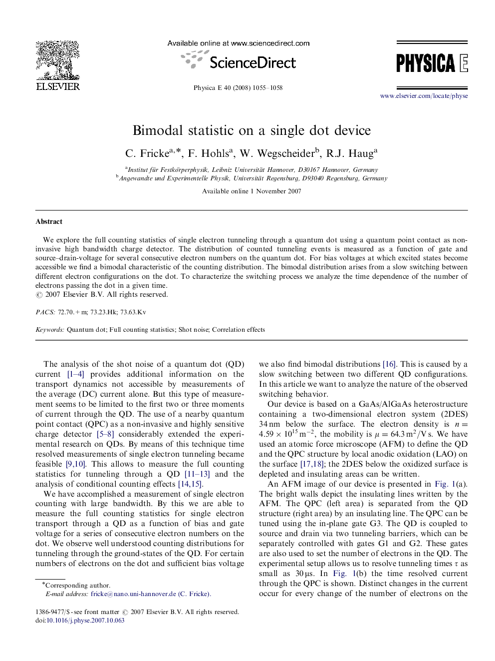 Bimodal statistic on a single dot device