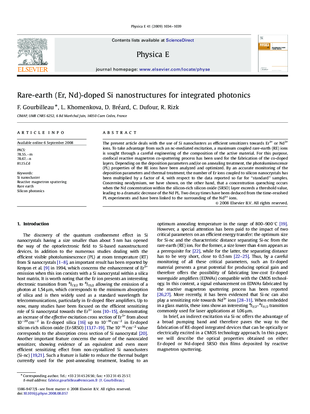 Rare-earth (Er, Nd)-doped Si nanostructures for integrated photonics