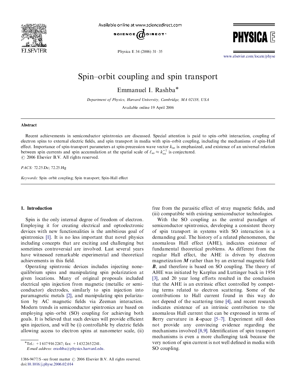 Spin-orbit coupling and spin transport