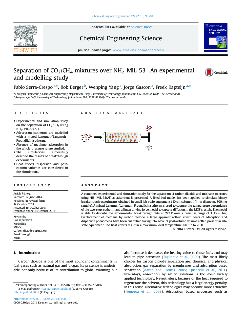 Separation of CO2/CH4 mixtures over NH2-MIL-53—An experimental and modelling study