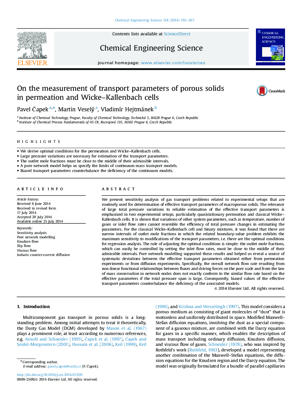 On the measurement of transport parameters of porous solids in permeation and Wicke–Kallenbach cells